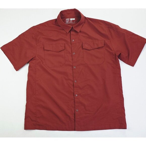 5.11 Tactical Size Large Rust Color Mens Short Sleeve Sleeve Pockets Logo Shirt - Picture 1 of 11